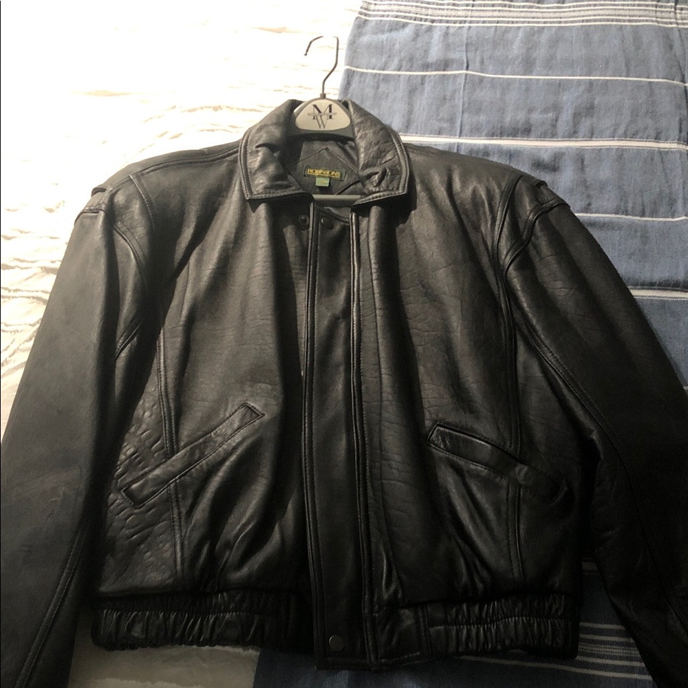 Men's Black Leather Bomber Jacket by London Fog